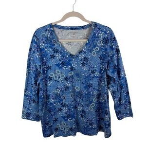 Woman Within Blue Paisley Floral Top Size 26/28 Comfy Stretch Artsy Everyday